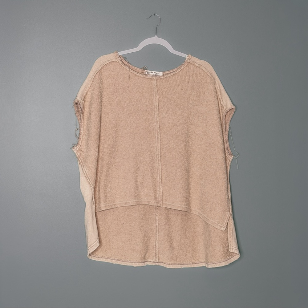 Free People We the Free Distressed Short Sleeve Beige Tan Shirt Medium